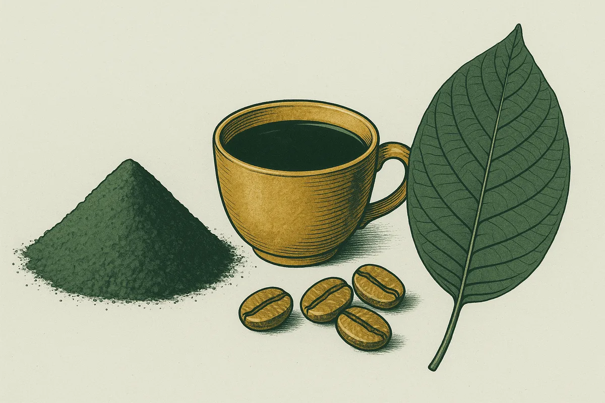 Kratom powder beside a cup of coffee